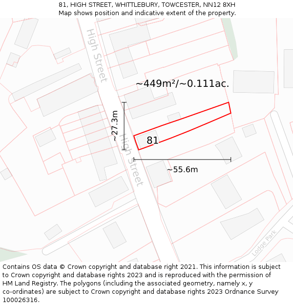 81, HIGH STREET, WHITTLEBURY, TOWCESTER, NN12 8XH: Plot and title map