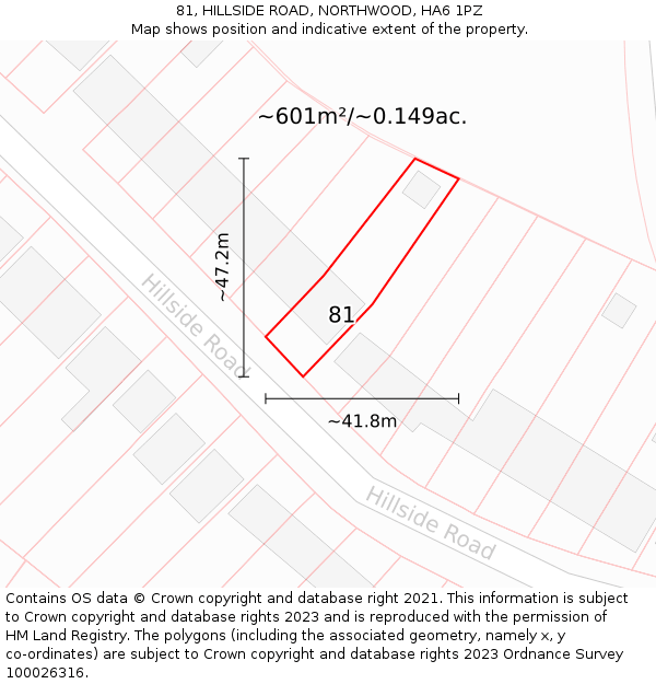 81, HILLSIDE ROAD, NORTHWOOD, HA6 1PZ: Plot and title map