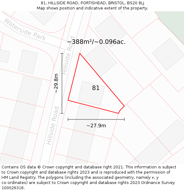 81, HILLSIDE ROAD, PORTISHEAD, BRISTOL, BS20 8LJ: Plot and title map