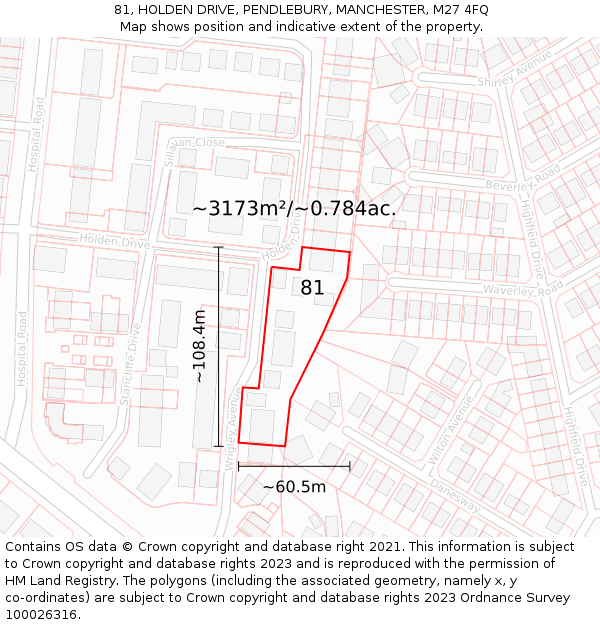 81, HOLDEN DRIVE, PENDLEBURY, MANCHESTER, M27 4FQ: Plot and title map