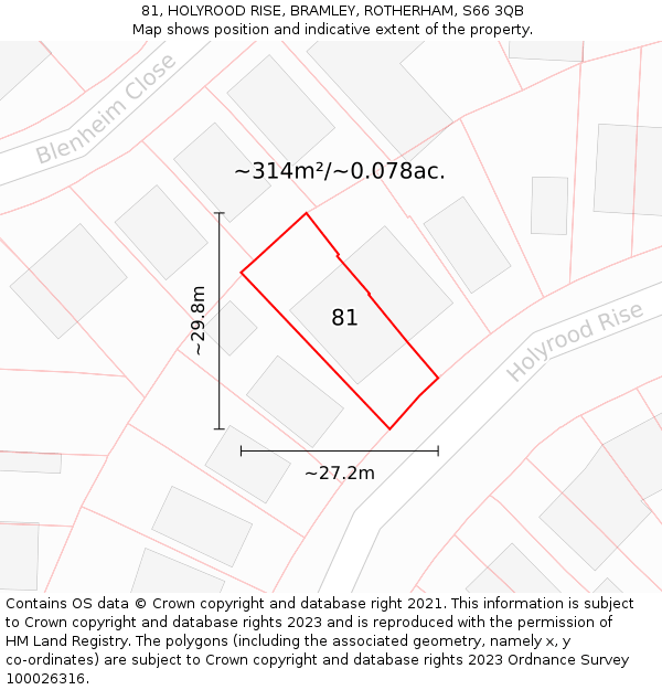 81, HOLYROOD RISE, BRAMLEY, ROTHERHAM, S66 3QB: Plot and title map