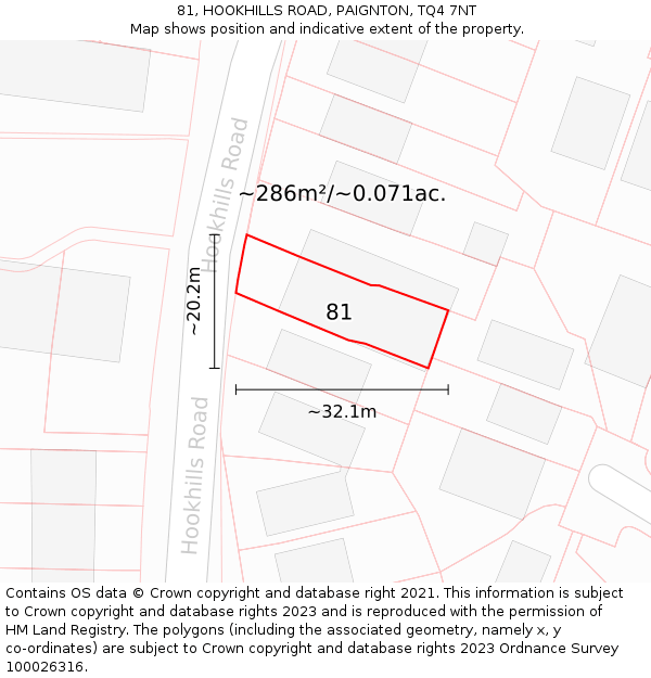 81, HOOKHILLS ROAD, PAIGNTON, TQ4 7NT: Plot and title map