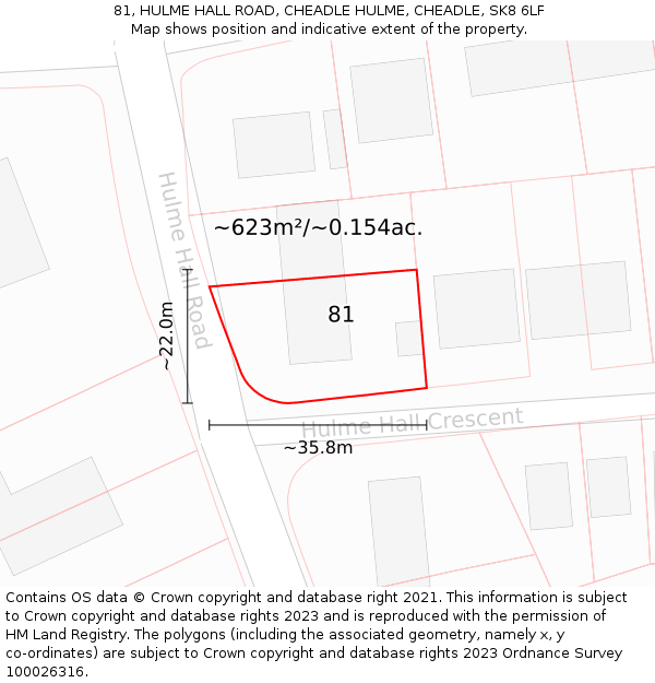 81, HULME HALL ROAD, CHEADLE HULME, CHEADLE, SK8 6LF: Plot and title map