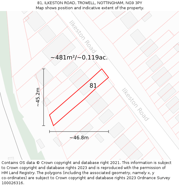 81, ILKESTON ROAD, TROWELL, NOTTINGHAM, NG9 3PY: Plot and title map