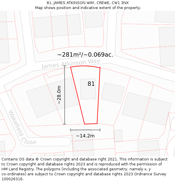 81, JAMES ATKINSON WAY, CREWE, CW1 3NX: Plot and title map