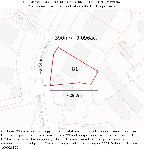 81, JEAVONS LANE, GREAT CAMBOURNE, CAMBRIDGE, CB23 6AF: Plot and title map