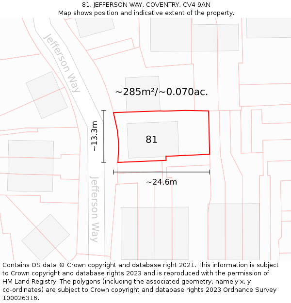 81, JEFFERSON WAY, COVENTRY, CV4 9AN: Plot and title map