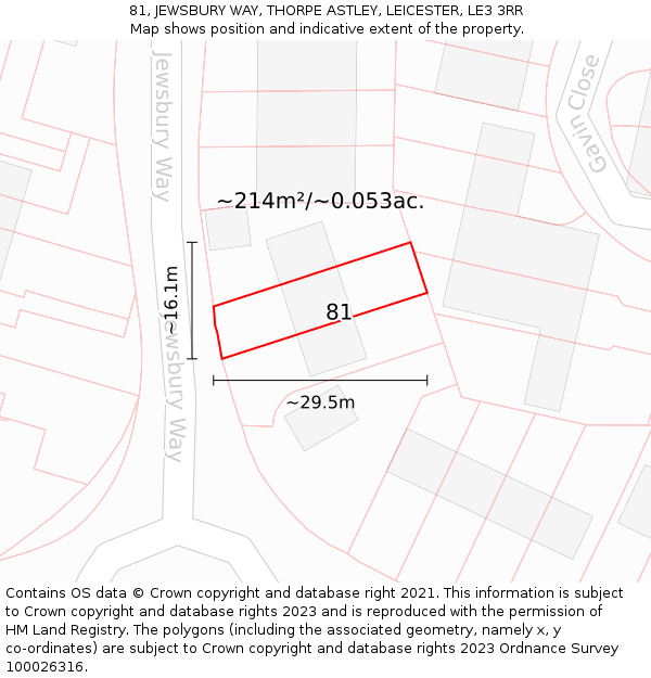 81, JEWSBURY WAY, THORPE ASTLEY, LEICESTER, LE3 3RR: Plot and title map