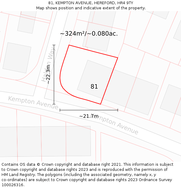 81, KEMPTON AVENUE, HEREFORD, HR4 9TY: Plot and title map