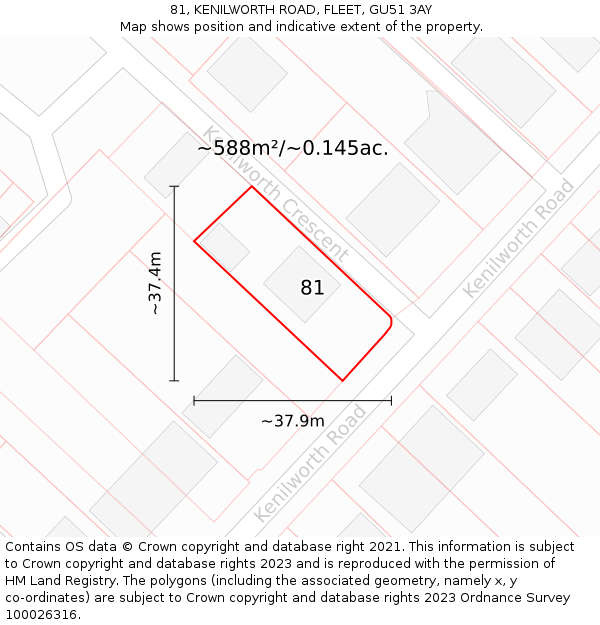 81, KENILWORTH ROAD, FLEET, GU51 3AY: Plot and title map