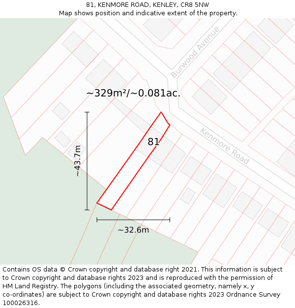 81, KENMORE ROAD, KENLEY, CR8 5NW: Plot and title map