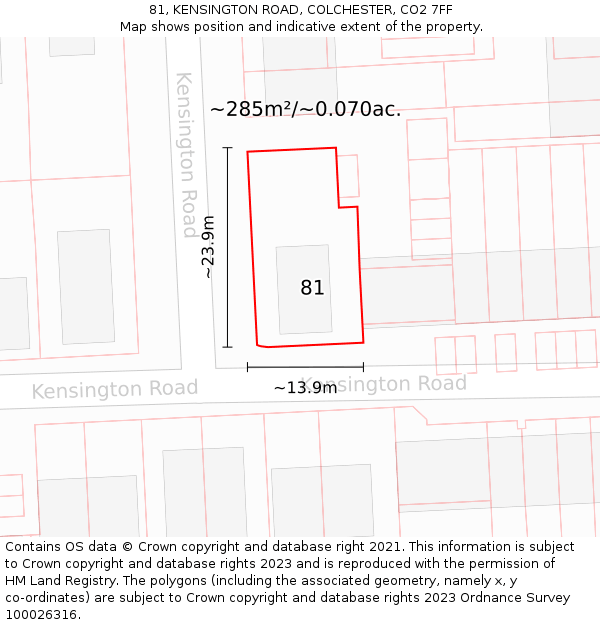 81, KENSINGTON ROAD, COLCHESTER, CO2 7FF: Plot and title map