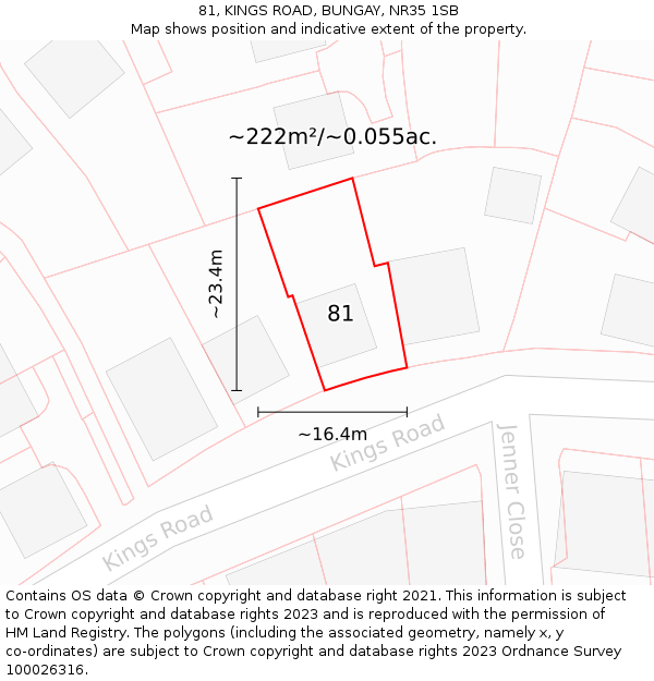 81, KINGS ROAD, BUNGAY, NR35 1SB: Plot and title map