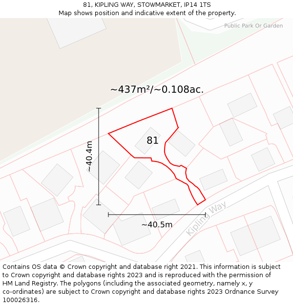 81, KIPLING WAY, STOWMARKET, IP14 1TS: Plot and title map