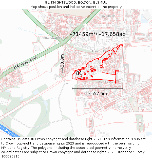 81, KNIGHTSWOOD, BOLTON, BL3 4UU: Plot and title map