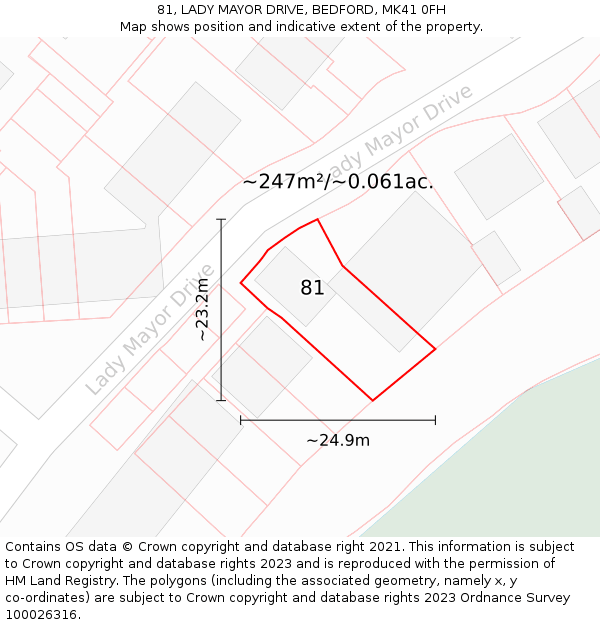 81, LADY MAYOR DRIVE, BEDFORD, MK41 0FH: Plot and title map