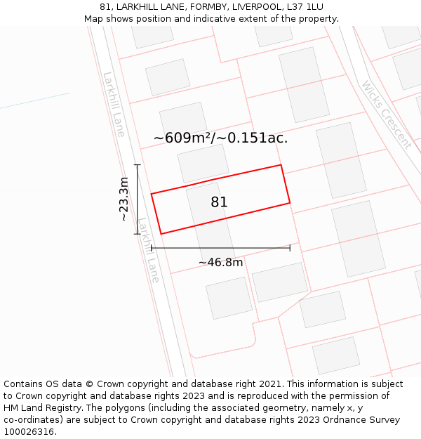 81, LARKHILL LANE, FORMBY, LIVERPOOL, L37 1LU: Plot and title map