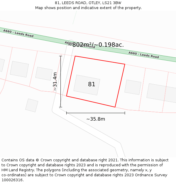 81, LEEDS ROAD, OTLEY, LS21 3BW: Plot and title map