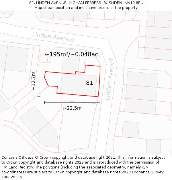 81, LINDEN AVENUE, HIGHAM FERRERS, RUSHDEN, NN10 8EU: Plot and title map