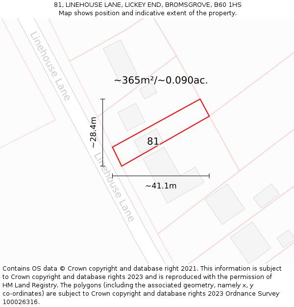 81, LINEHOUSE LANE, LICKEY END, BROMSGROVE, B60 1HS: Plot and title map