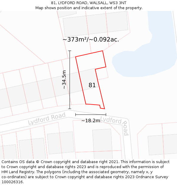 81, LYDFORD ROAD, WALSALL, WS3 3NT: Plot and title map