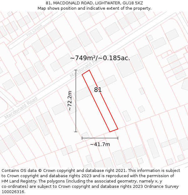 81, MACDONALD ROAD, LIGHTWATER, GU18 5XZ: Plot and title map