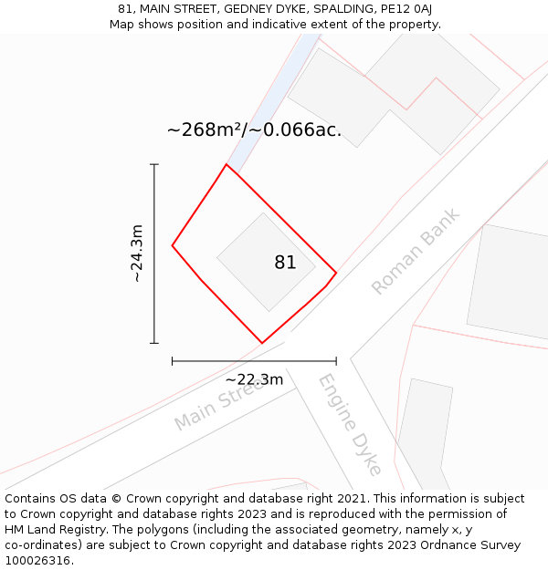 81, MAIN STREET, GEDNEY DYKE, SPALDING, PE12 0AJ: Plot and title map