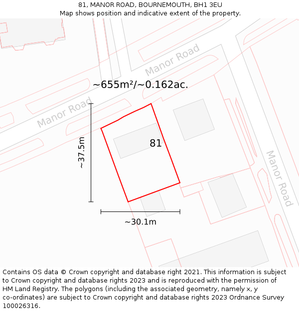 81, MANOR ROAD, BOURNEMOUTH, BH1 3EU: Plot and title map