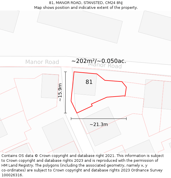 81, MANOR ROAD, STANSTED, CM24 8NJ: Plot and title map