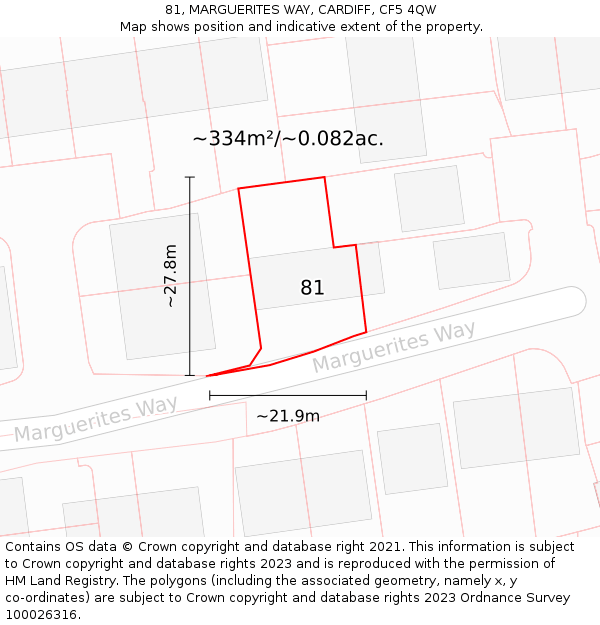 81, MARGUERITES WAY, CARDIFF, CF5 4QW: Plot and title map