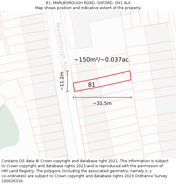 81, MARLBOROUGH ROAD, OXFORD, OX1 4LX: Plot and title map