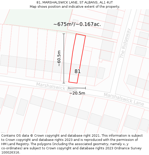 81, MARSHALSWICK LANE, ST ALBANS, AL1 4UT: Plot and title map