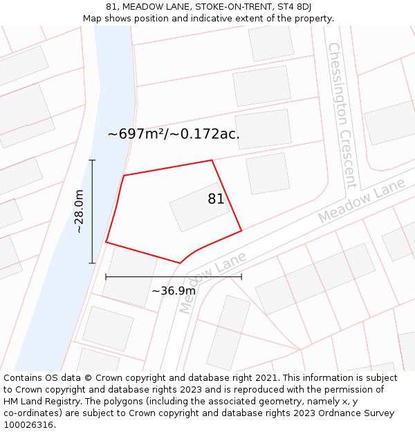 81, MEADOW LANE, STOKE-ON-TRENT, ST4 8DJ: Plot and title map