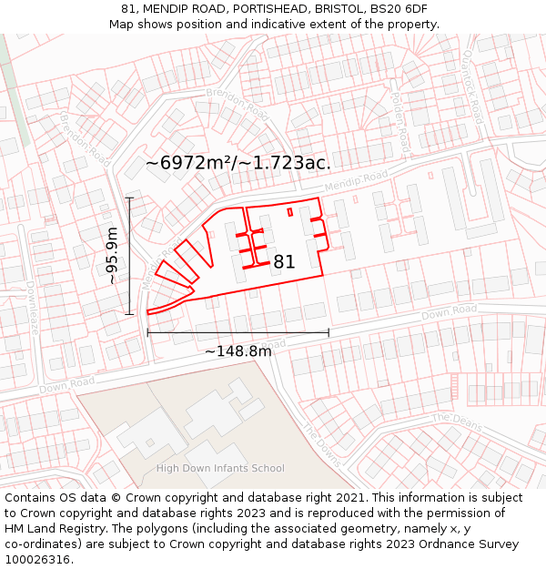 81, MENDIP ROAD, PORTISHEAD, BRISTOL, BS20 6DF: Plot and title map