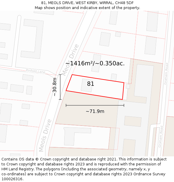 81, MEOLS DRIVE, WEST KIRBY, WIRRAL, CH48 5DF: Plot and title map