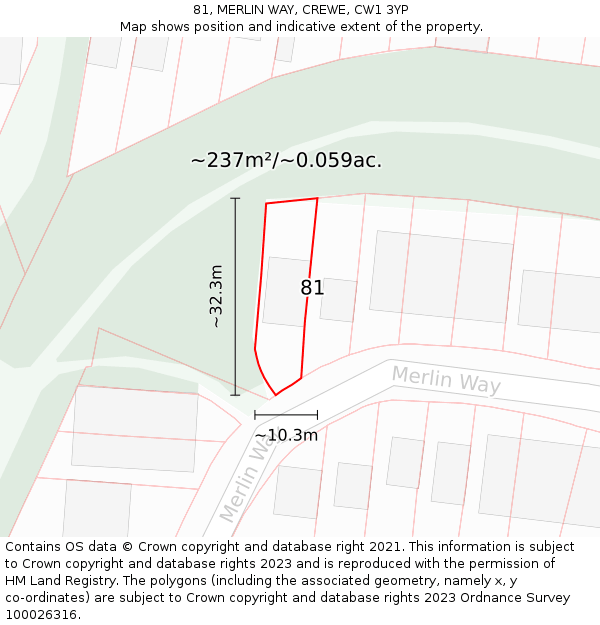 81, MERLIN WAY, CREWE, CW1 3YP: Plot and title map