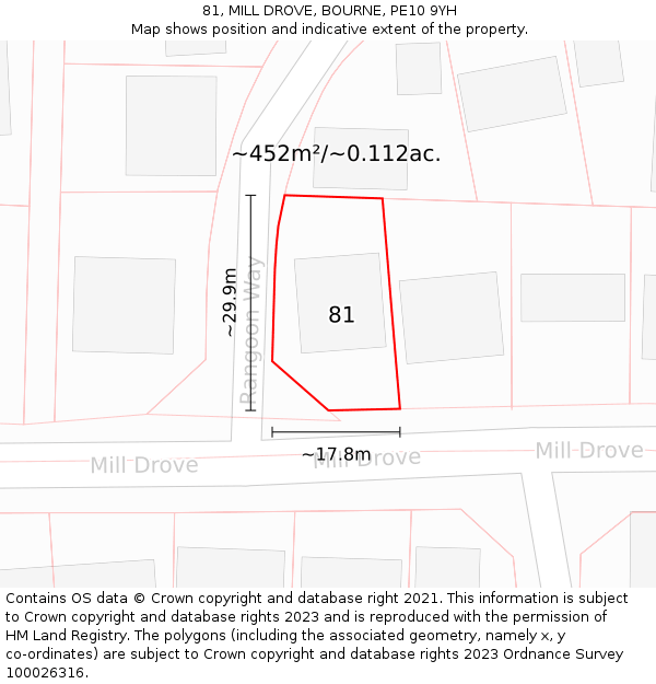 81, MILL DROVE, BOURNE, PE10 9YH: Plot and title map