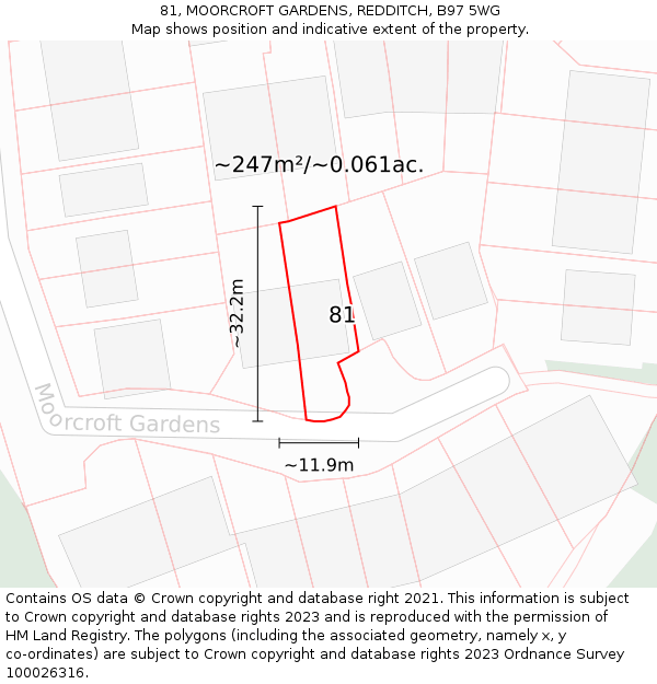 81, MOORCROFT GARDENS, REDDITCH, B97 5WG: Plot and title map