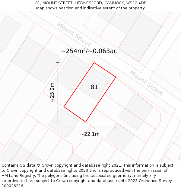 81, MOUNT STREET, HEDNESFORD, CANNOCK, WS12 4DB: Plot and title map