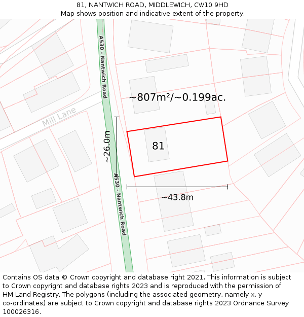 81, NANTWICH ROAD, MIDDLEWICH, CW10 9HD: Plot and title map