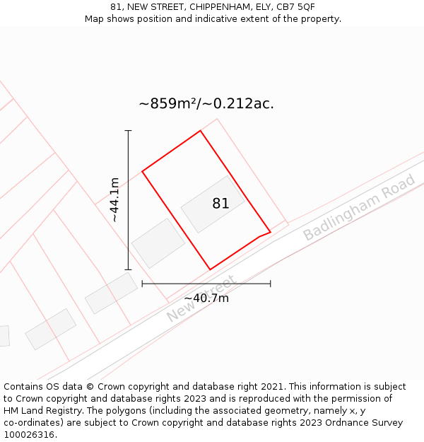 81, NEW STREET, CHIPPENHAM, ELY, CB7 5QF: Plot and title map