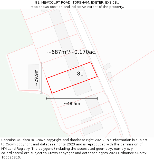 81, NEWCOURT ROAD, TOPSHAM, EXETER, EX3 0BU: Plot and title map