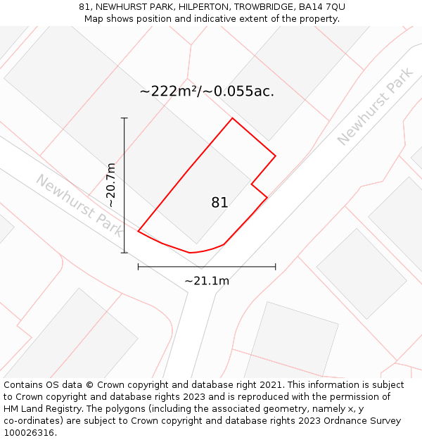 81, NEWHURST PARK, HILPERTON, TROWBRIDGE, BA14 7QU: Plot and title map