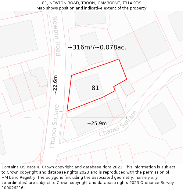 81, NEWTON ROAD, TROON, CAMBORNE, TR14 9DS: Plot and title map