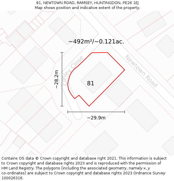 81, NEWTOWN ROAD, RAMSEY, HUNTINGDON, PE26 1EJ: Plot and title map