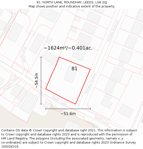 81, NORTH LANE, ROUNDHAY, LEEDS, LS8 2QJ: Plot and title map