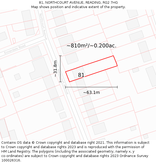 81, NORTHCOURT AVENUE, READING, RG2 7HG: Plot and title map