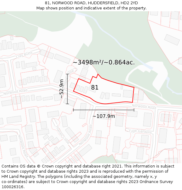 81, NORWOOD ROAD, HUDDERSFIELD, HD2 2YD: Plot and title map