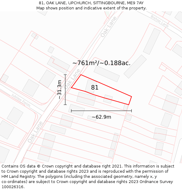 81, OAK LANE, UPCHURCH, SITTINGBOURNE, ME9 7AY: Plot and title map