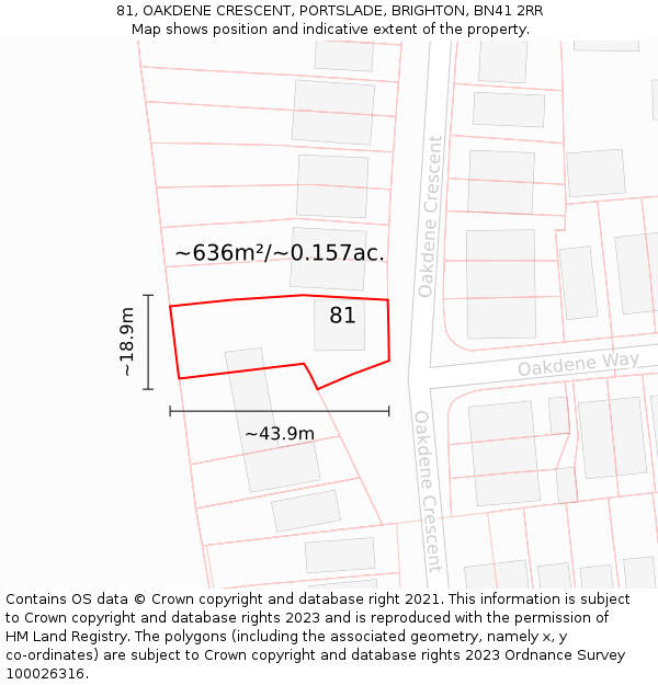 81, OAKDENE CRESCENT, PORTSLADE, BRIGHTON, BN41 2RR: Plot and title map